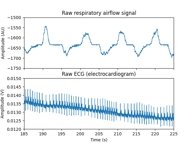 Raw respiratory airflow signal, Raw ECG (electrocardiogram)